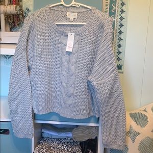 Francesca’s grey cable knit sweater